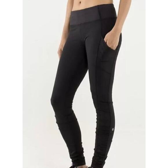 Lululemon Speed Tight Ruched Leggings Side Pockets Women's Black Size 6 - Picture 1 of 4